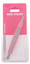 Triple-use cuticle cutter with pusher and file Triple-use cuticle cutter with pusher and file